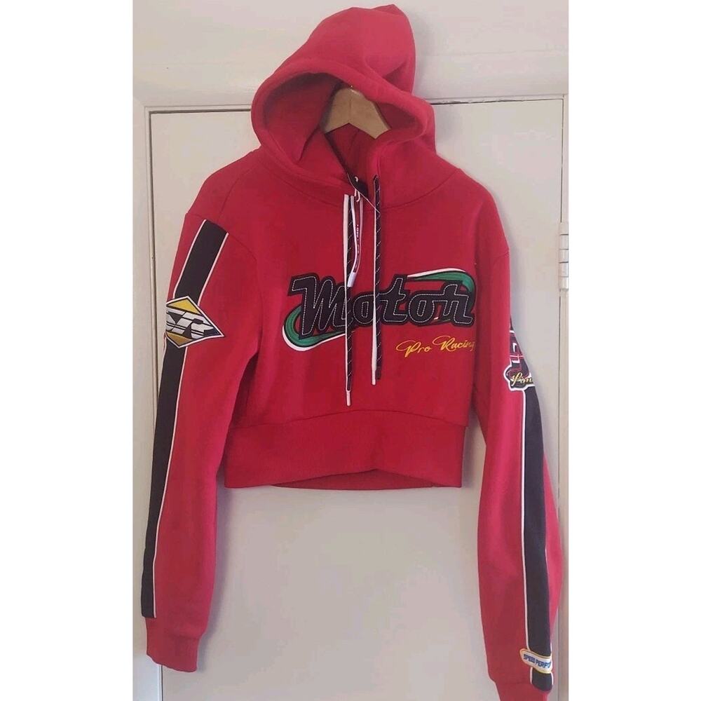 Smoke Rise Women's Motor Pro Racing Cropped Hooded Sweatshirt Red Sz Large NWT